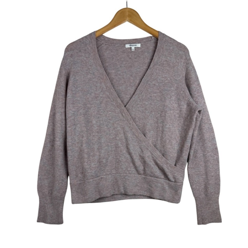 Madewell Women's Wrap Front Long Sleeve Purple Merino Wool Blend Sweater Size L